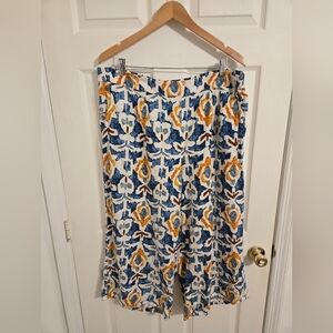 Christian Siriano Linen Blue and Orange Patterned Capri Pants Size 2X